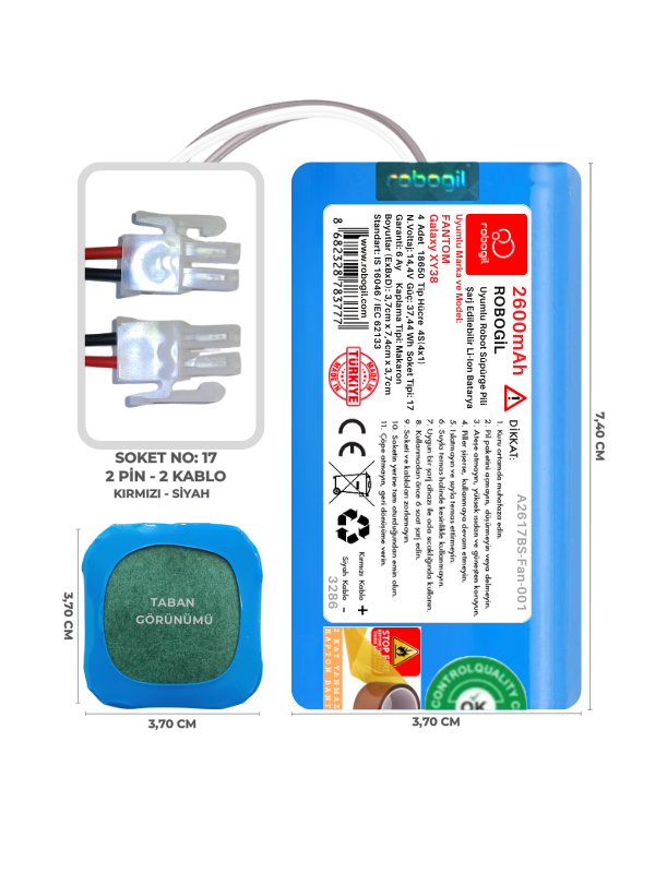 Fantom Galaxy XY38 2600mAh Uyumlu Robot Süpürge Pili A2617BS-Fan-001