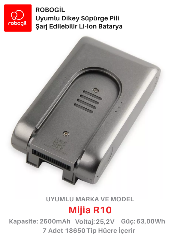 Mijia R10 Black Handheld Cordless Vacuum 2500mAh Uyumlu Bataryası Dikey Süpürge Pili Li-ion Yedek Pil Paketi MijR10-B-01
