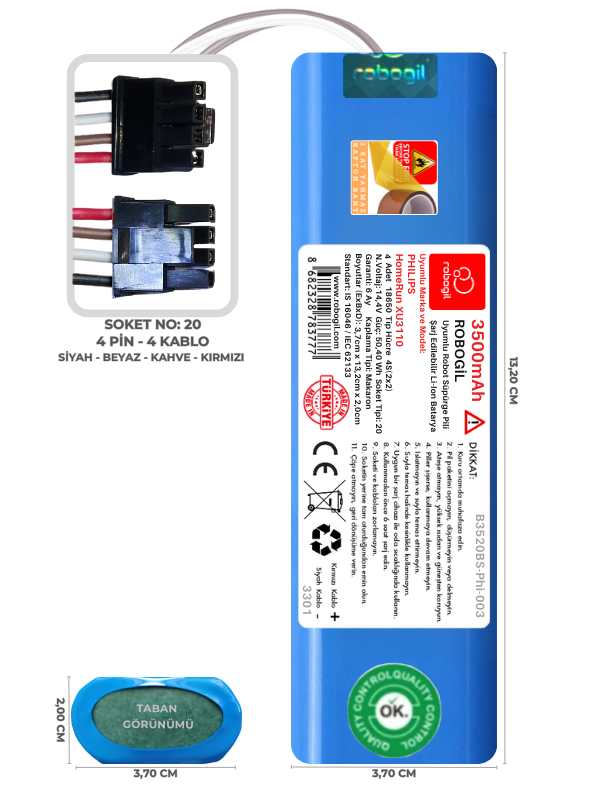 Philips HomeRun XU3110 3500mAh Uyumlu Robot Süpürge Pili B3520BS-Phi-003
