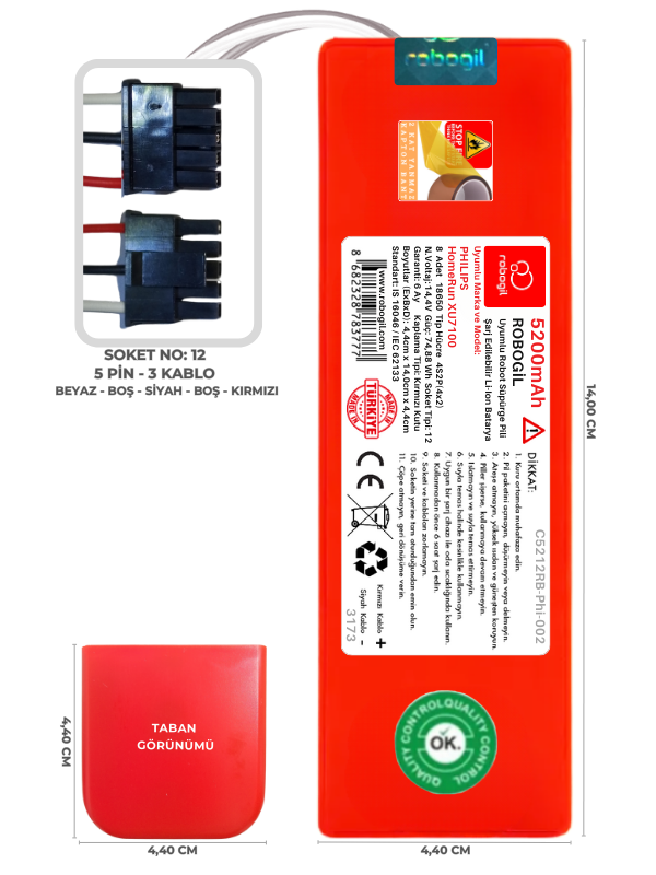 Philips HomeRun XU7100 5200mAh Uyumlu Robot Süpürge Pili C5212RB-Phi-002