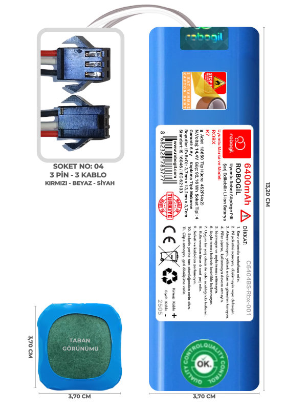 Robx R7 6400mAh Uyumlu Robot Süpürge Pili C6404BS-Rbx-001