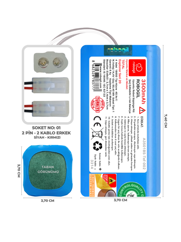 Tefal Explorer Seri 20 3500mAh Uyumlu Robot Süpürge Pili A3501BS-Tef-002