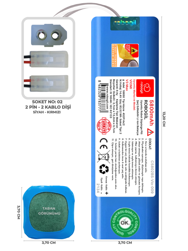 Viomi V3 Max 5800mAh Uyumlu Robot Süpürge Pili C5802BS-Vio-009