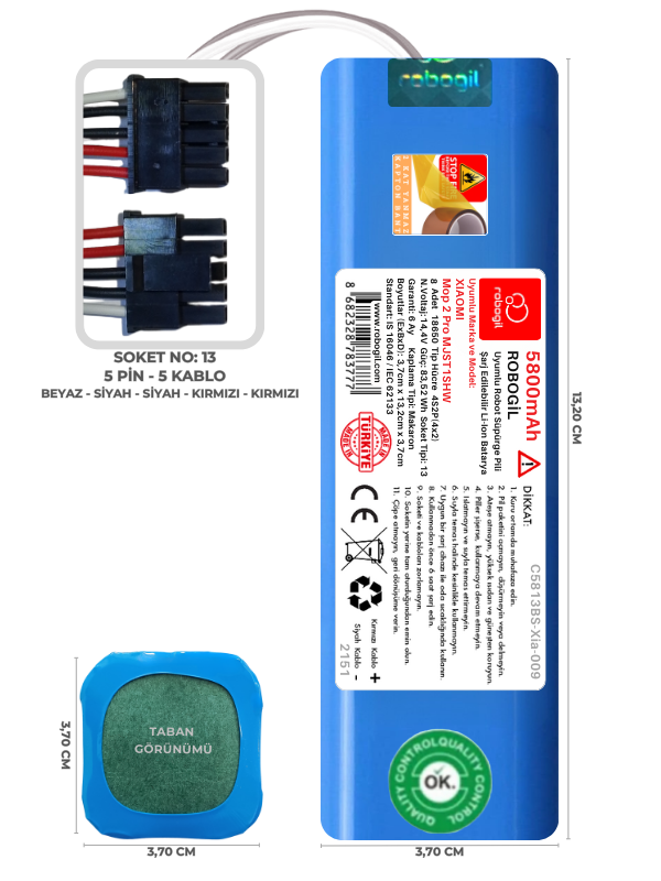 Xiaomi Mop 2 Pro MJST1SHW 5800mAh Uyumlu Robot Süpürge Pili C5813BS-Xia-009