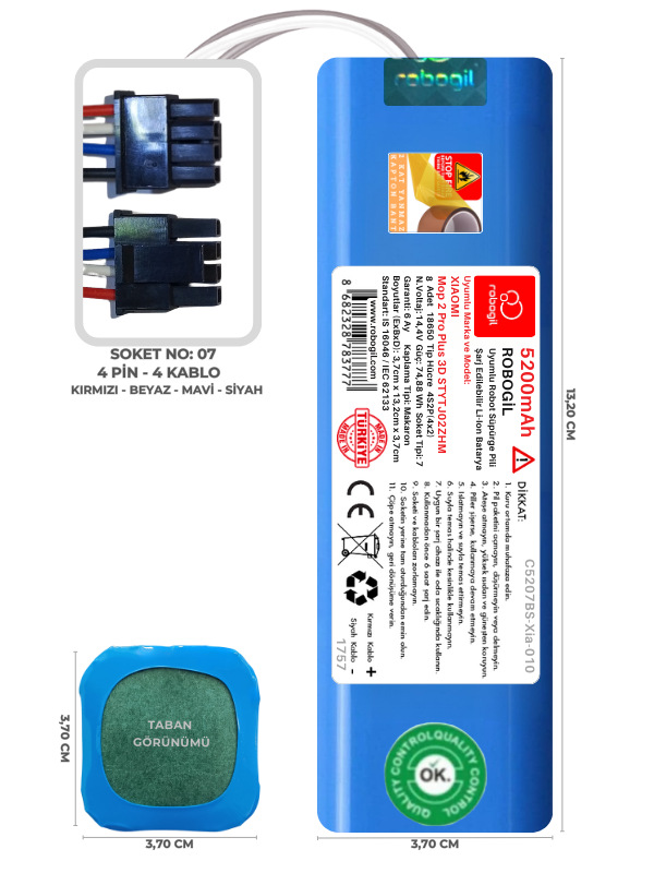 Xiaomi Mop 2 Pro Plus 3D STYTJ02ZHM 5200mAh Uyumlu Robot Süpürge Pili C5207BS-Xia-010