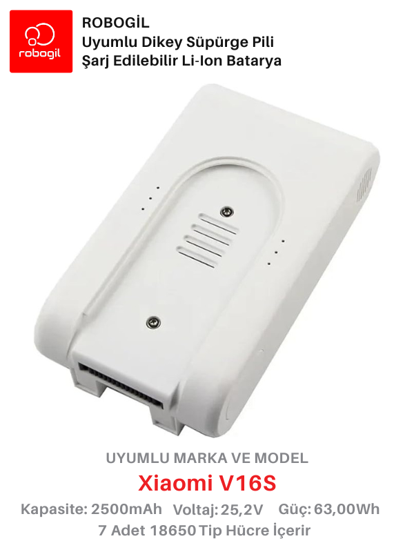 Xiaomi V16S White Handheld Cordless Vacuum 2500mAh Uyumlu Bataryası Dikey Süpürge Pili Li-ion Yedek Pil Paketi XiaV16S-W-01