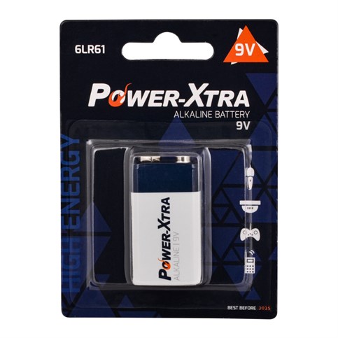 Power-Xtra 6LR61/9V Size Alkaline Pil - Tekli Blister