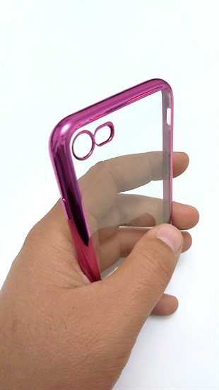 İphone 8 Şeffaf Silikon Pembe Renkli Çerçeve JR