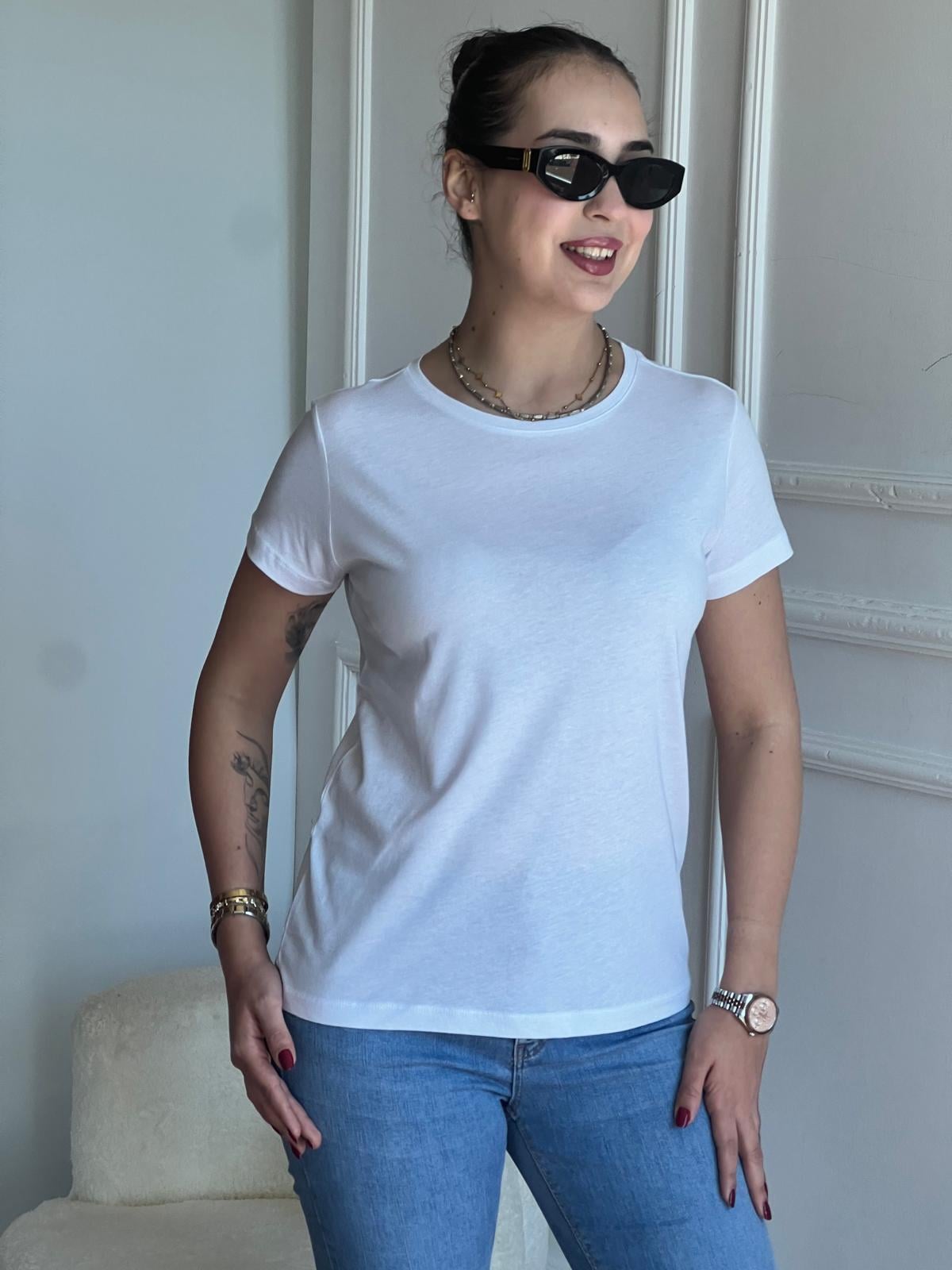 Bisiklet Yaka Tshirt 32852 Beyaz