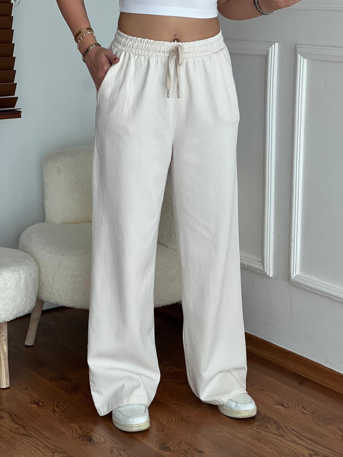 Bol Paça Tensel Pantolon 4707 Taş
