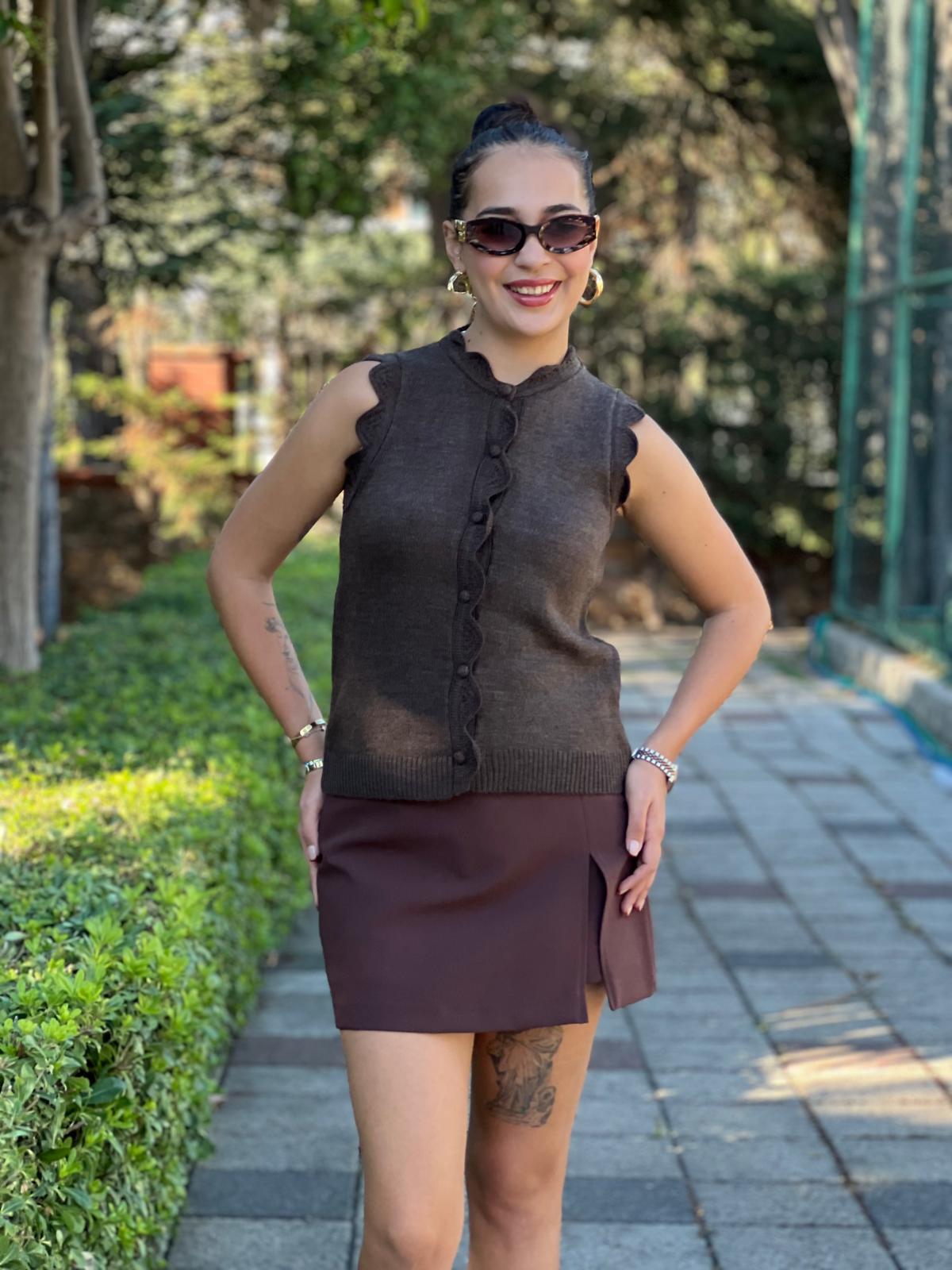 Dantel Örgü Yelek 251013 Antrasit