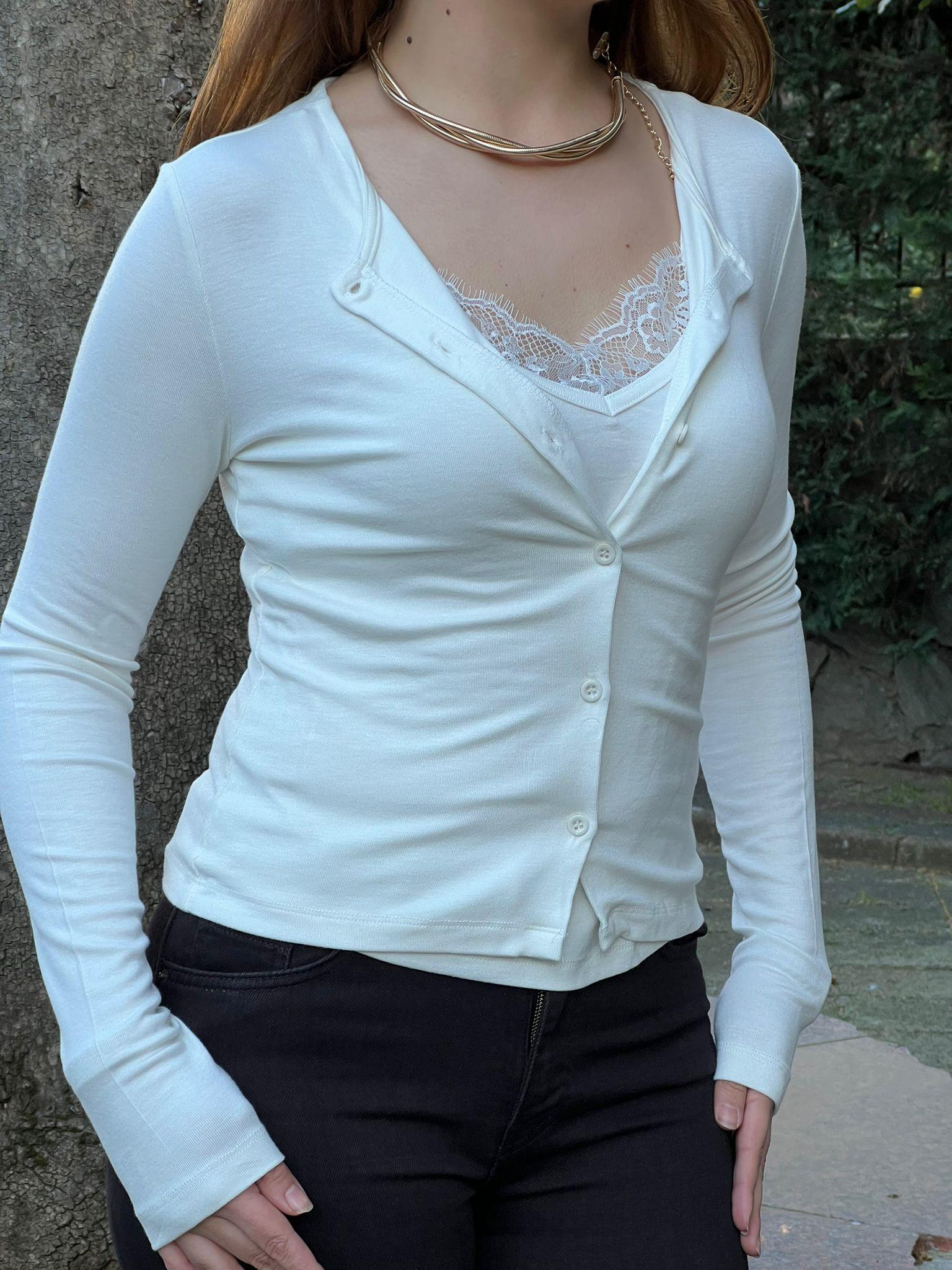 Dantel Yaka Atlet Detaylı Hırka 17394 Ekru