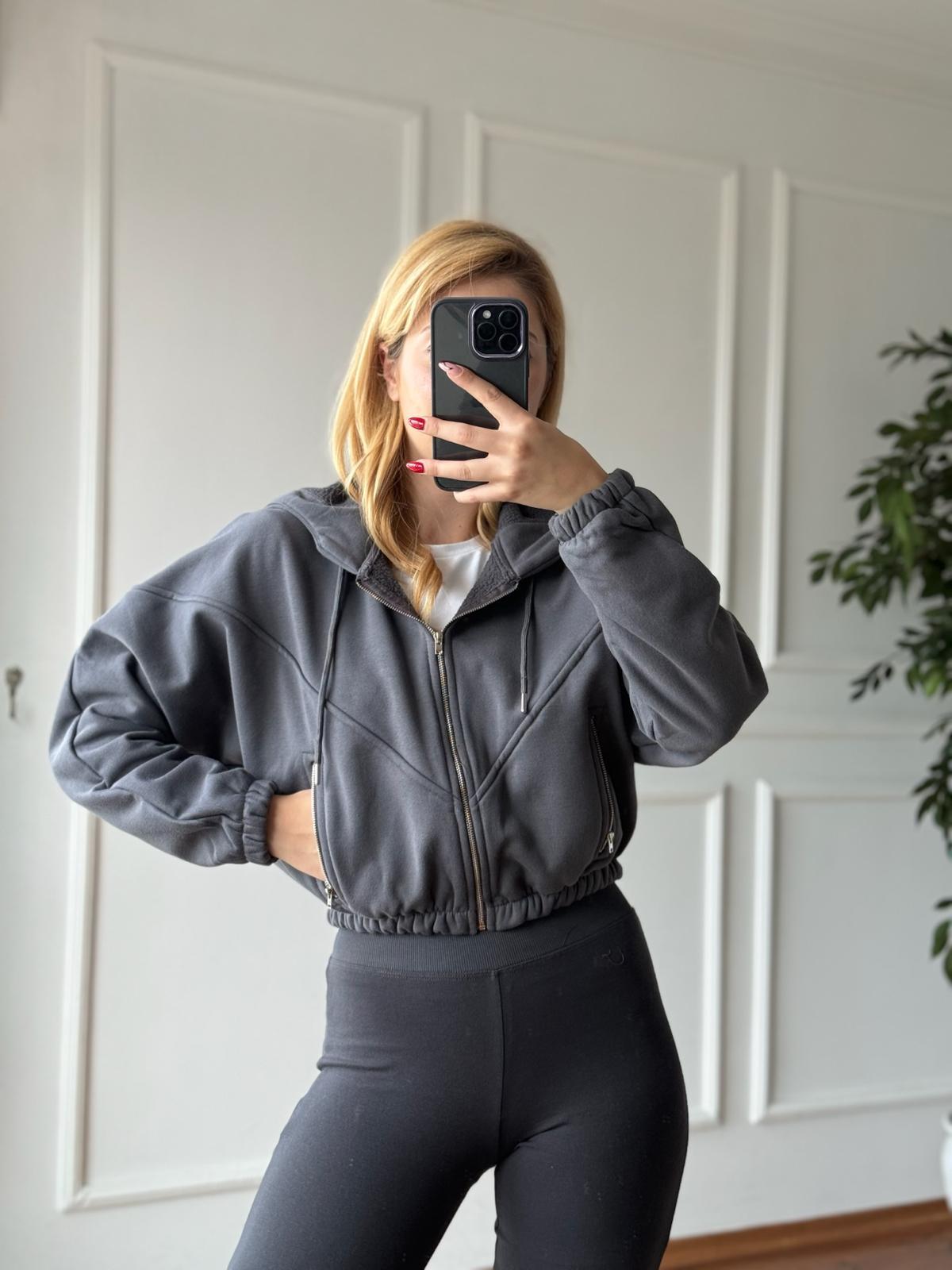 Fermuarlı Oversize Sweatshirt 1781 Antrasit