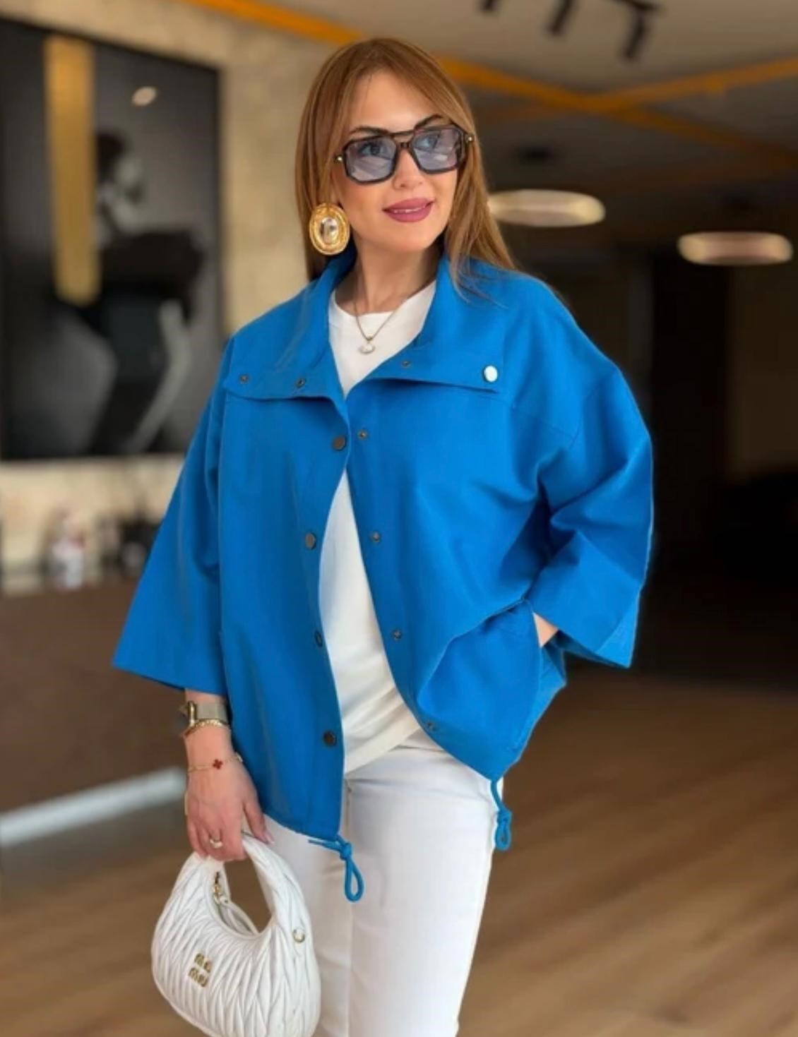 Gabardin Düğmeli Salaş Ceket 4069 İndigo