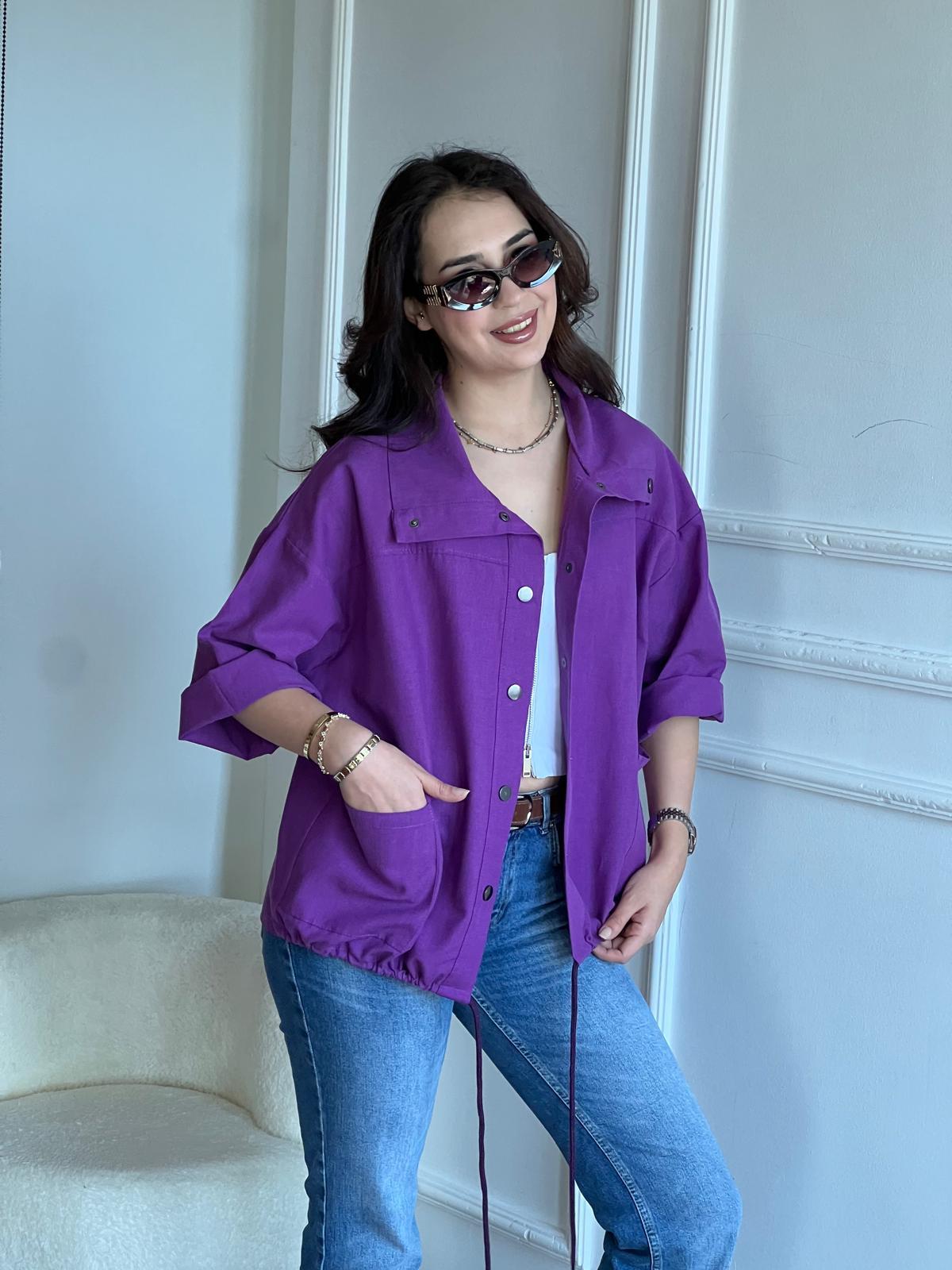 Gabardin Düğmeli Salaş Ceket 4069 Mor