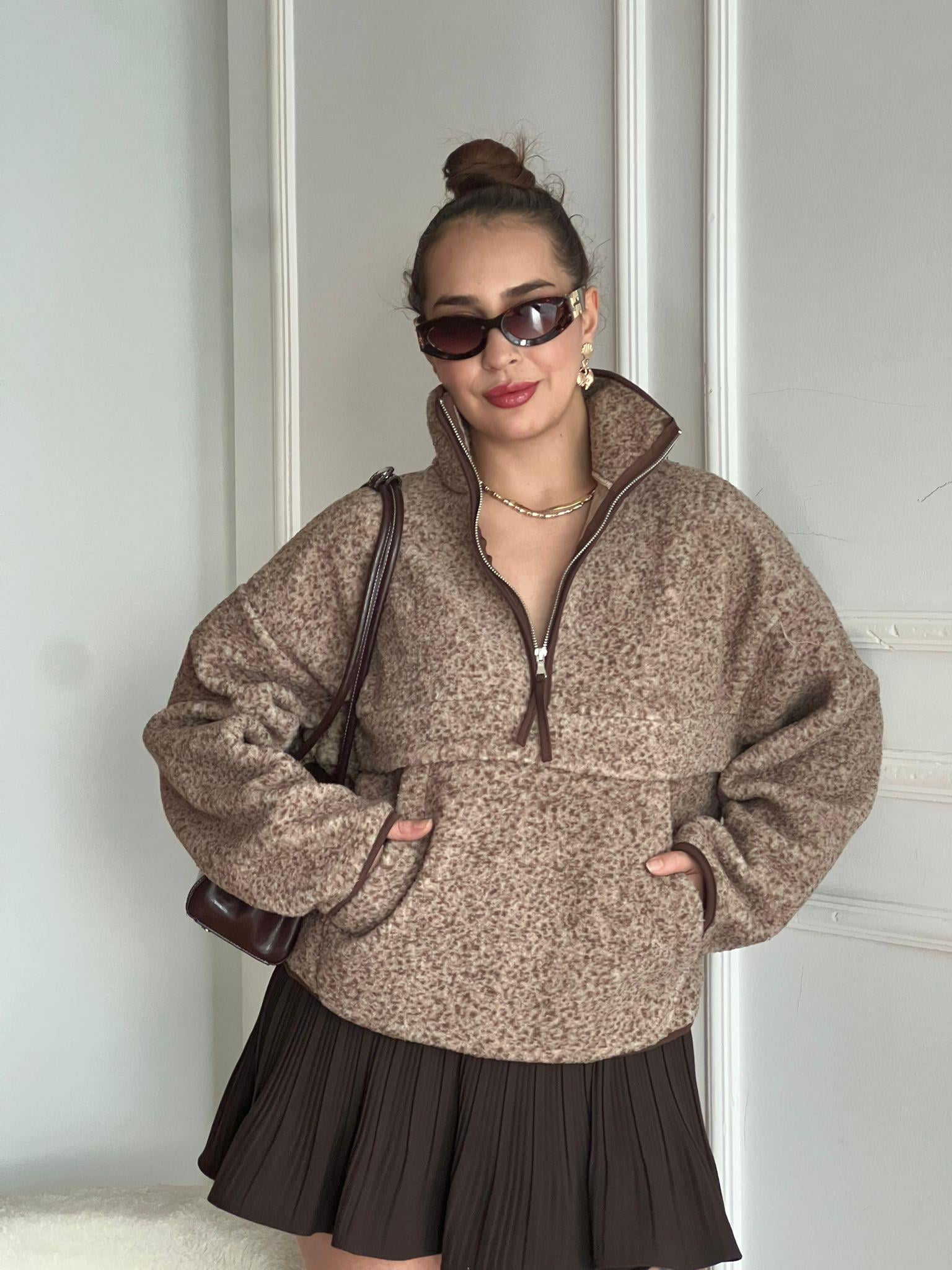 Kanguru Cep Desenli Polar 22828 Vizon