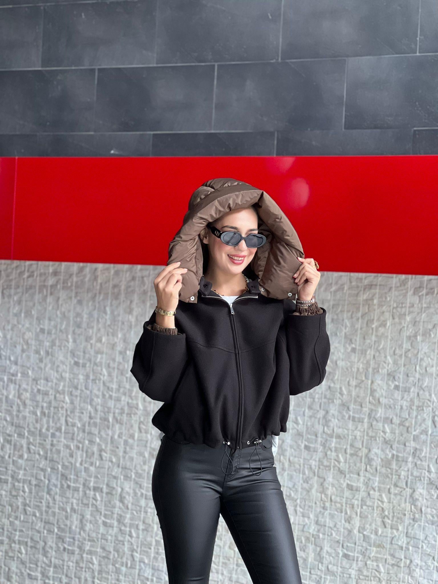 Kapişonlu Kaşe Mont 99691 Siyah