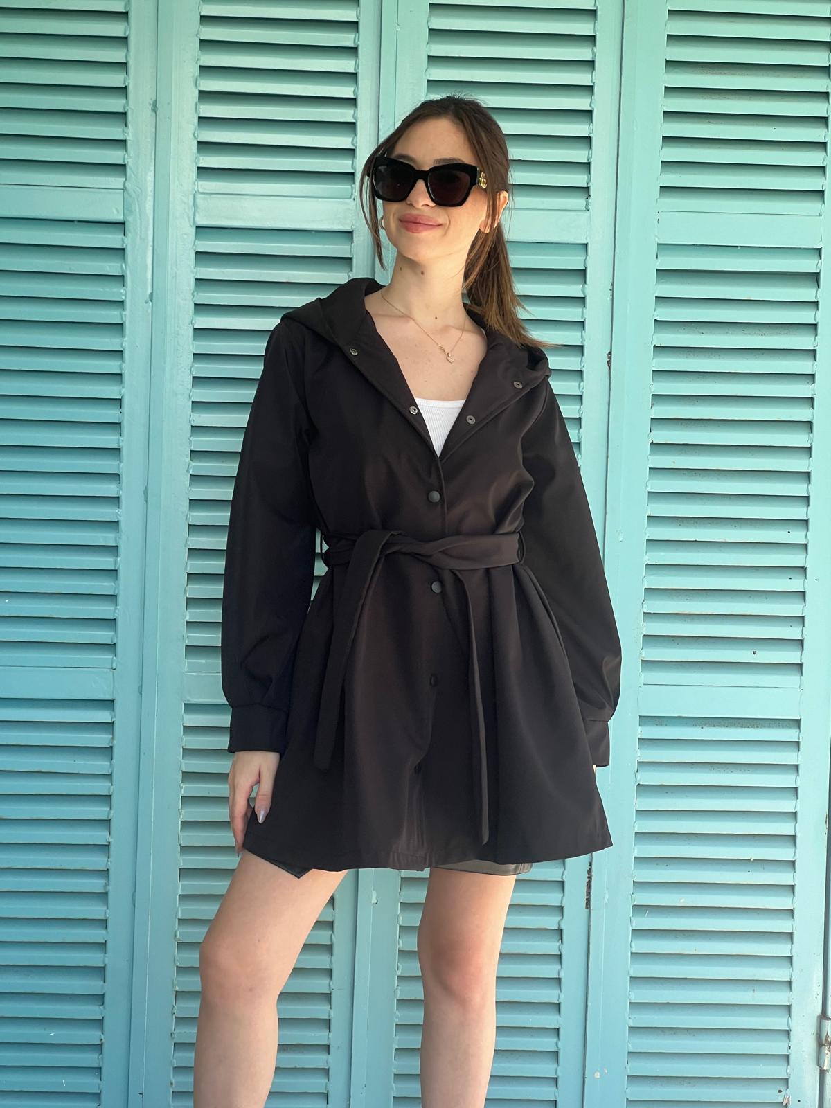 Kapşonlu Trençkot 5934 Siyah