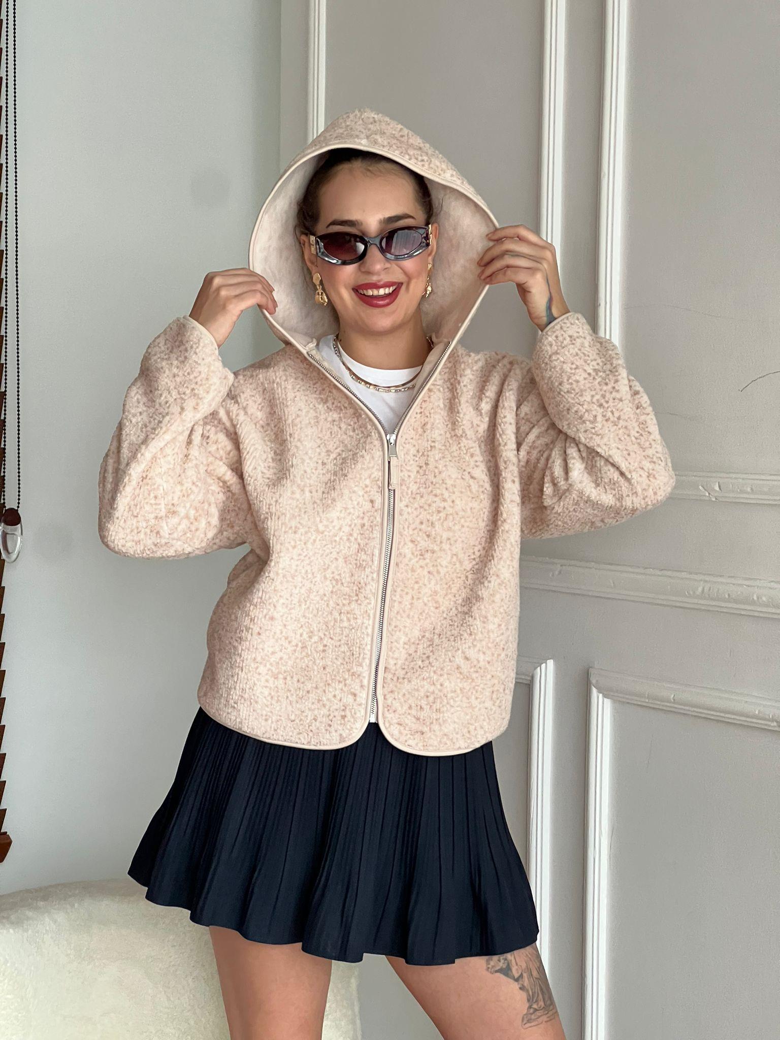 Kapüşonlu Polar 22870 Bej