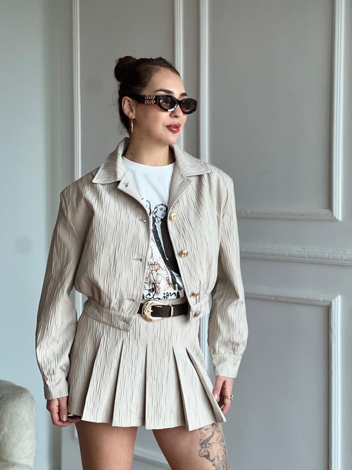 Kemerli Şort Etek 01608 Taş