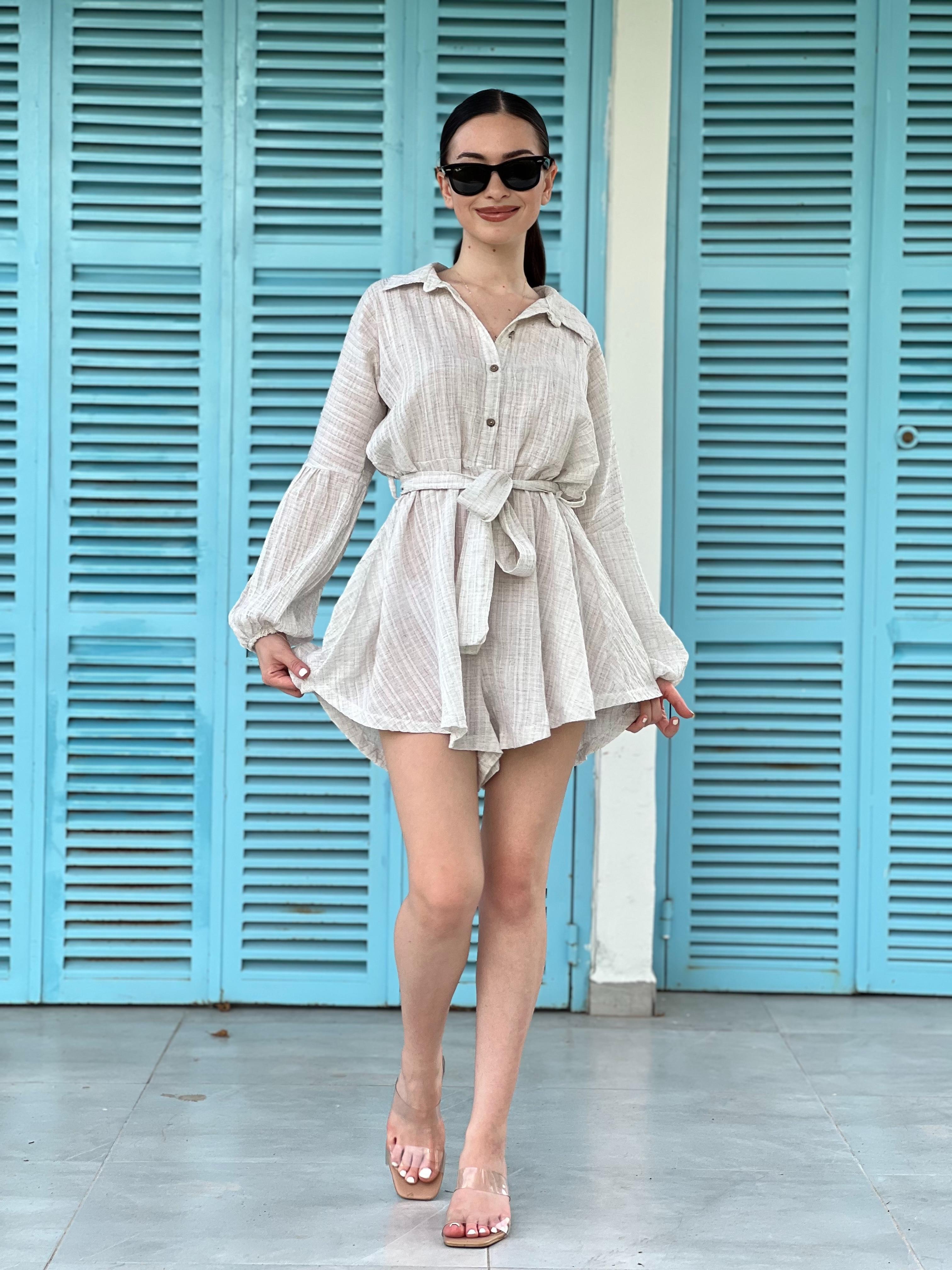 Kısa Şort Tulum 232-7004 Bej