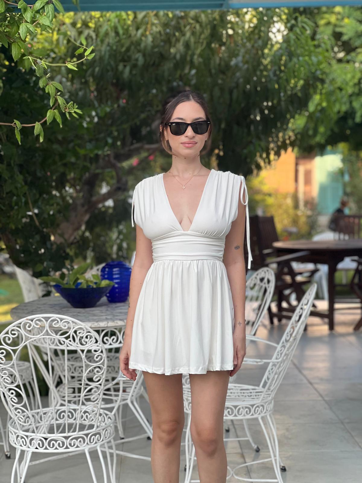 Kolları Büzgülü Şortlu Sendy Elbise 3394 Ekru