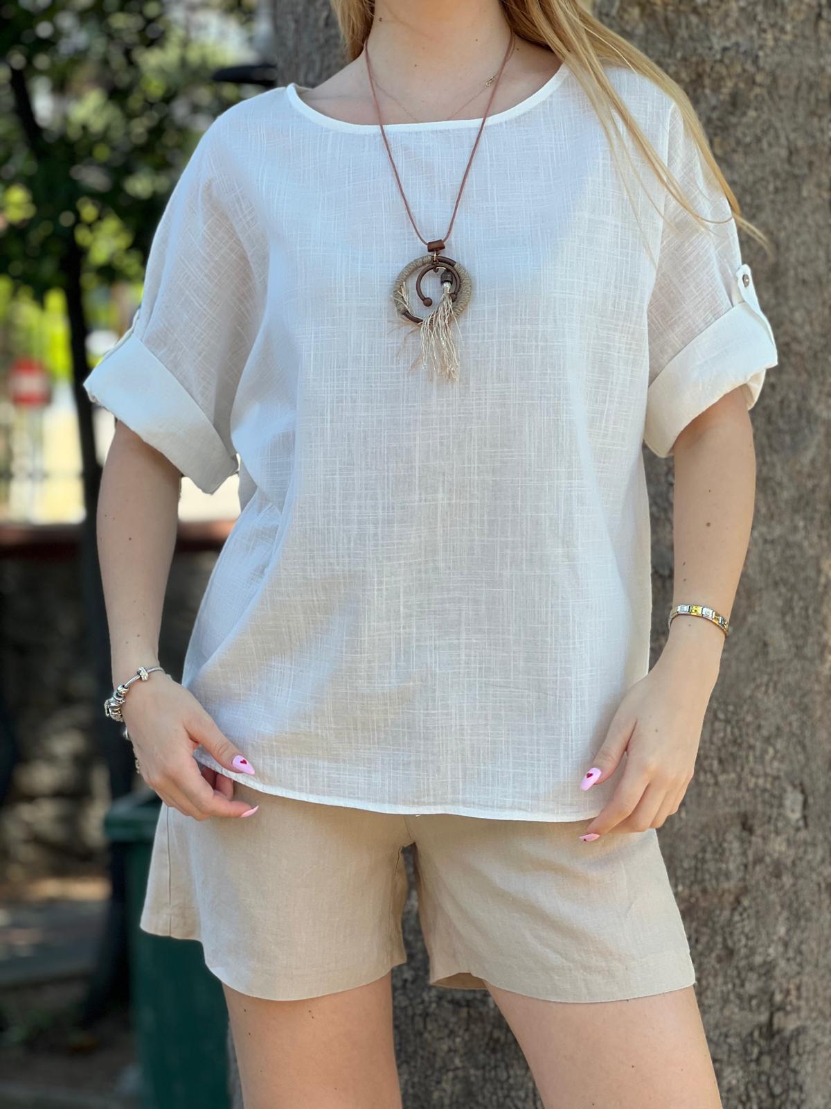 Kolyeli Yarasa Kollu Tunik 24020 Ekru