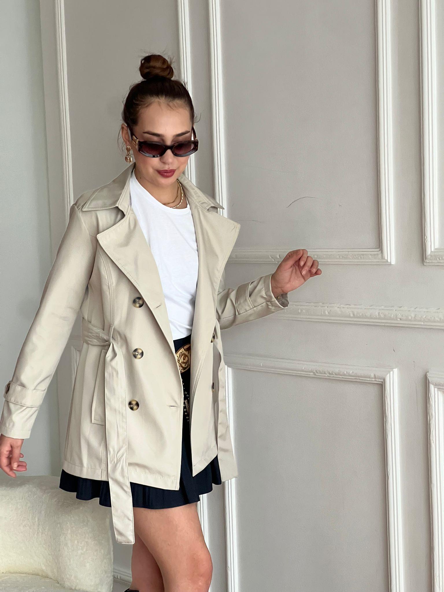 Kuşaklı Kısa Trençkot 5982 Bej