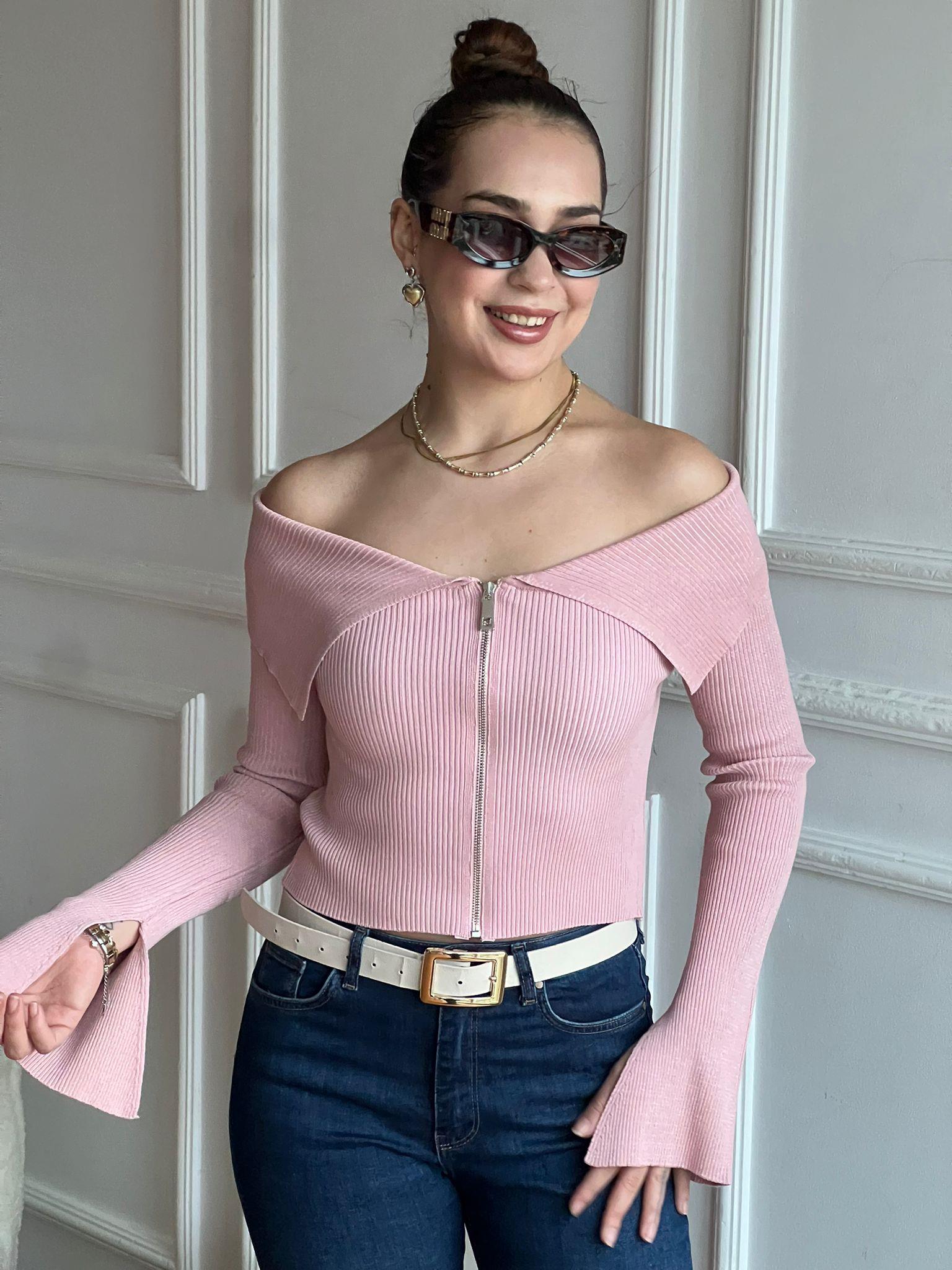 Madonna Yaka Fermuarlı Triko 4345 Pudra