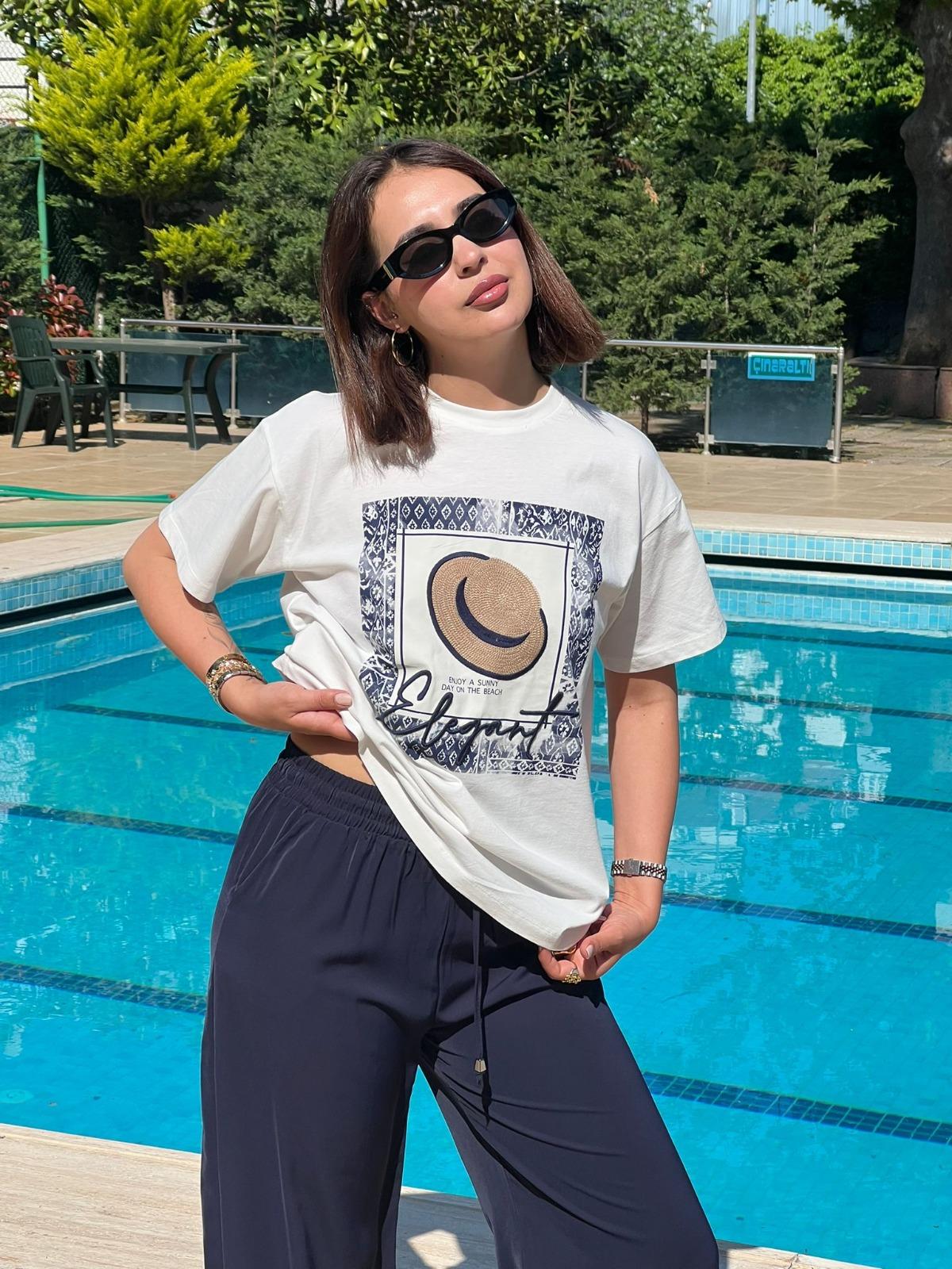 Nakış Baskılı Tshirt 02020 Ekru