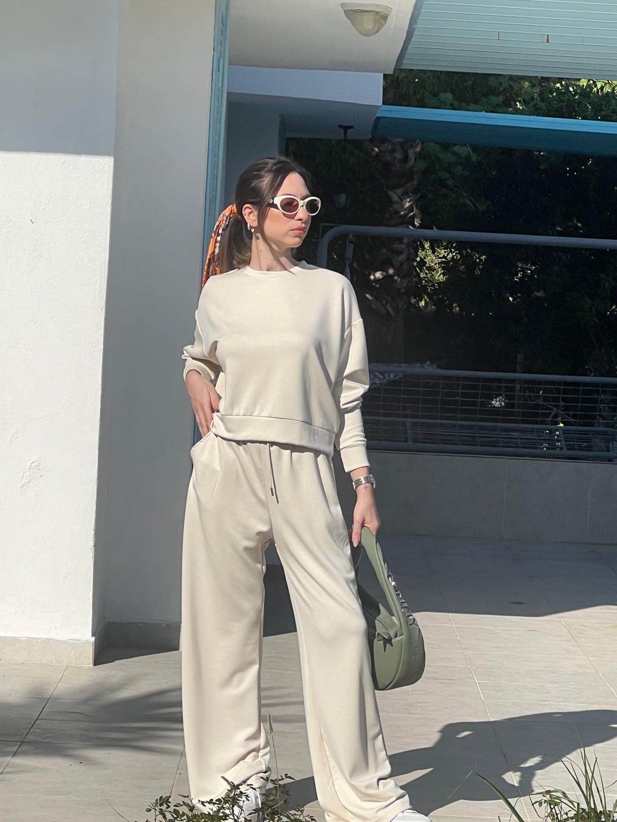 Oysho Kumaş Bol Paça Pantolon 11053 Krem