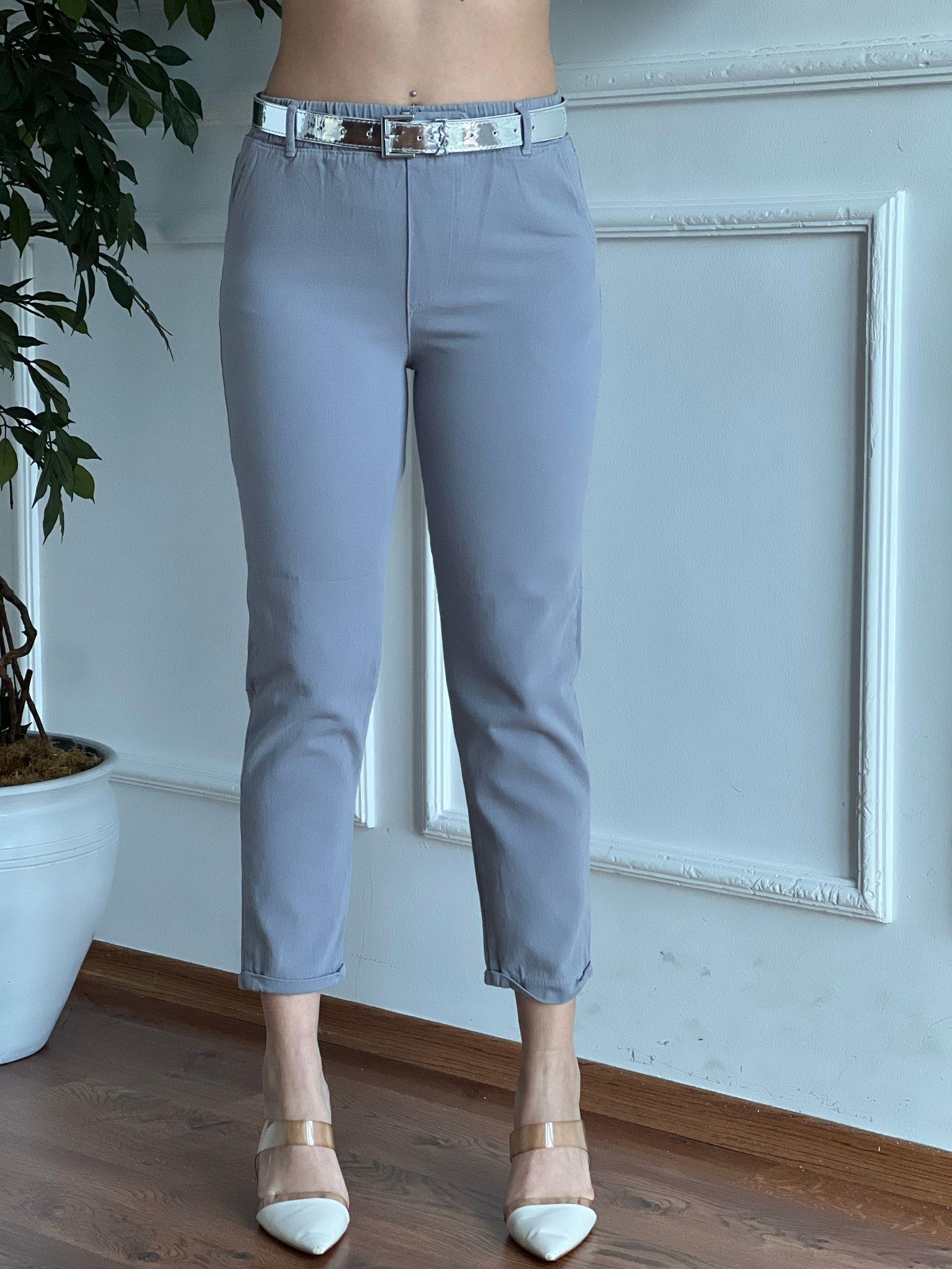 Paçası Katlamalı Gabardin Pantolon 4924-6707 Gri