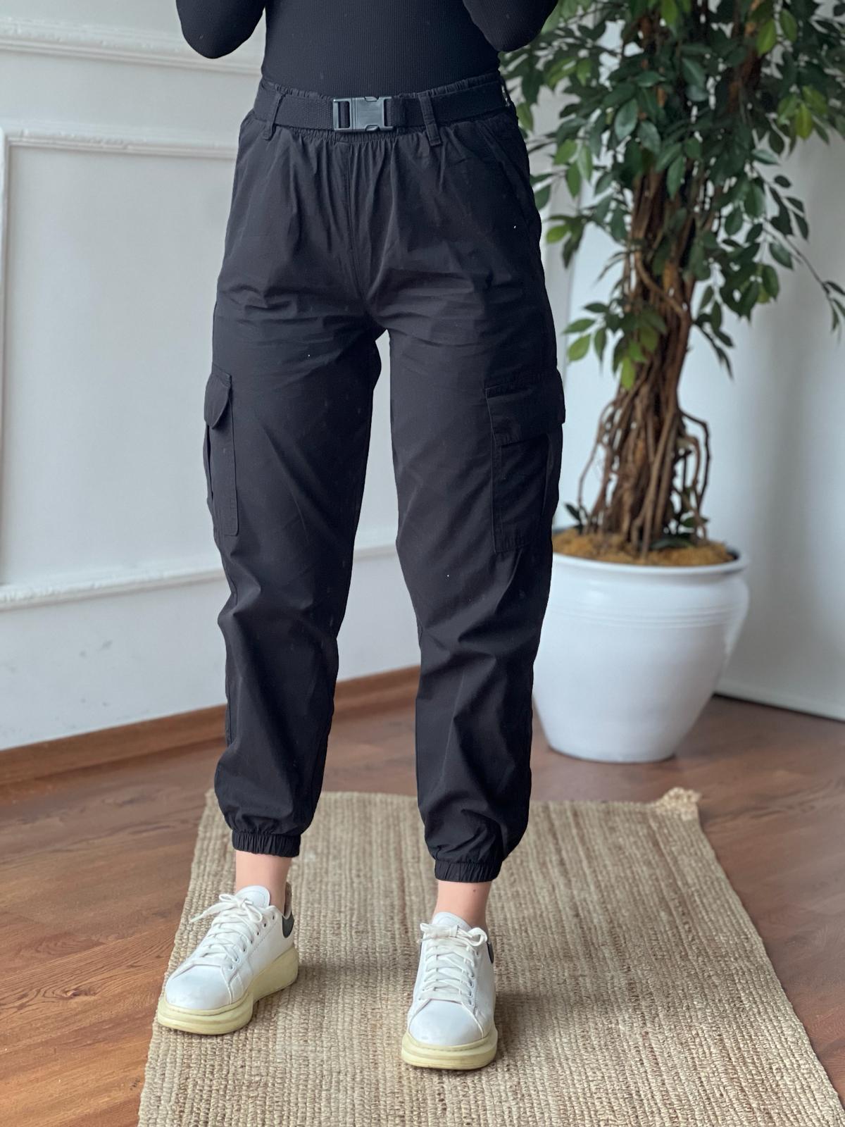 Palaska Kemerli Paraşüt Pantolon 5031 Siyah