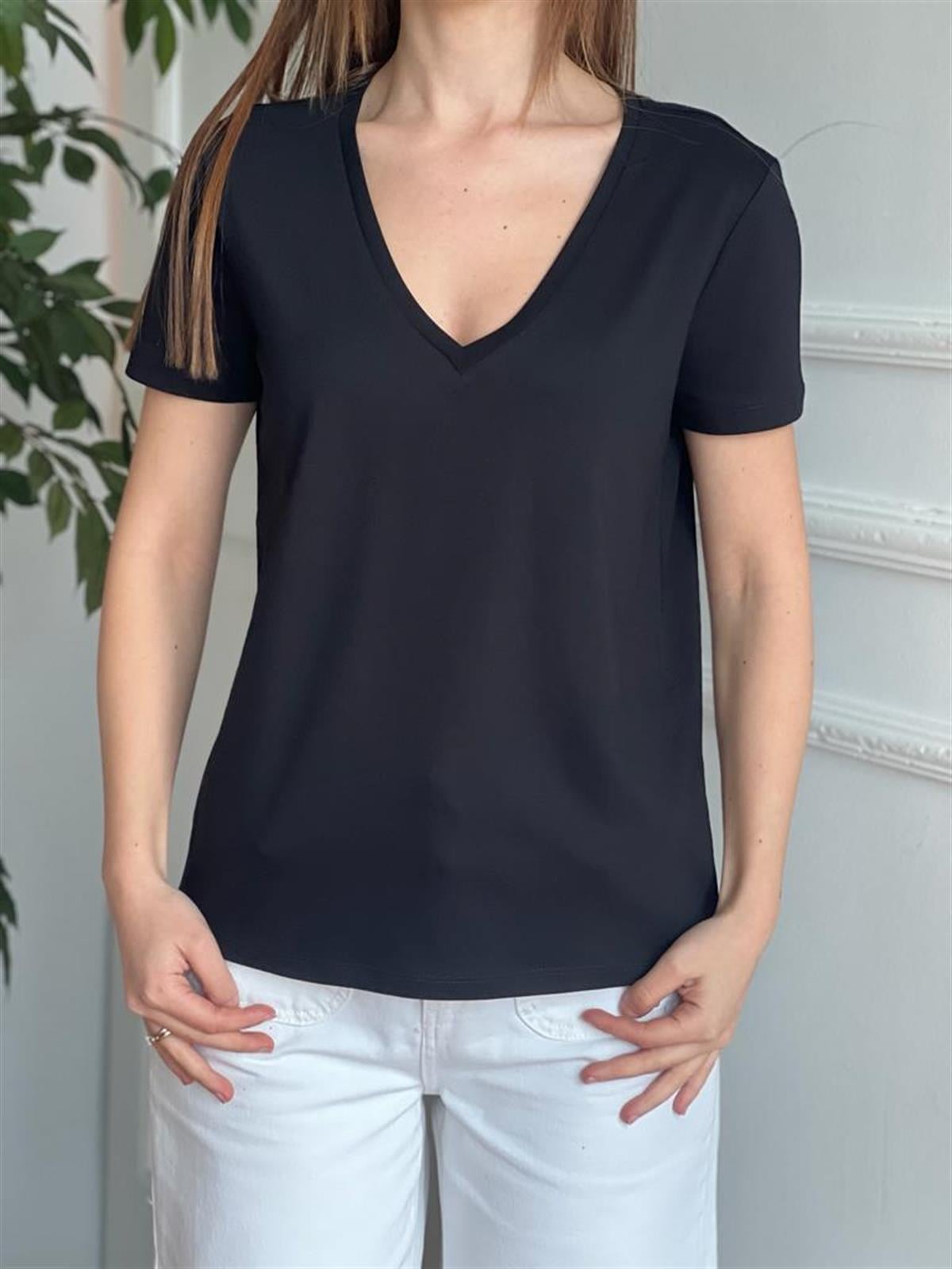 V Yaka Basic Tshirt 3470 Siyah