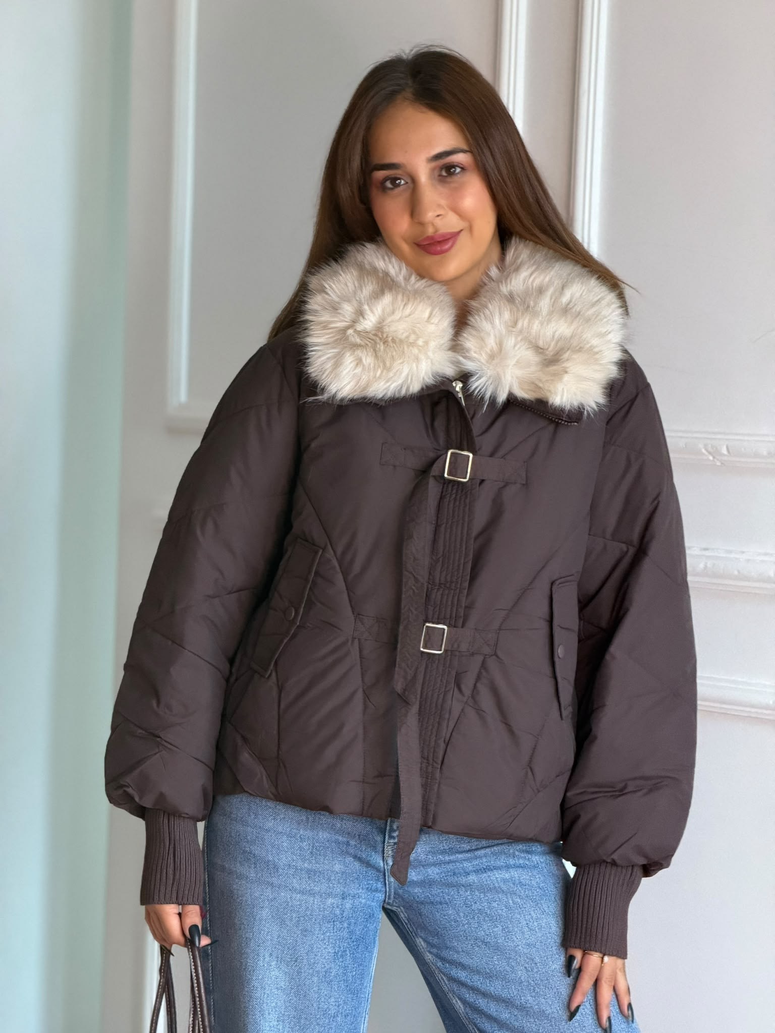 Yakası Kürklü İthal Mont 99899 Koyu Kahve