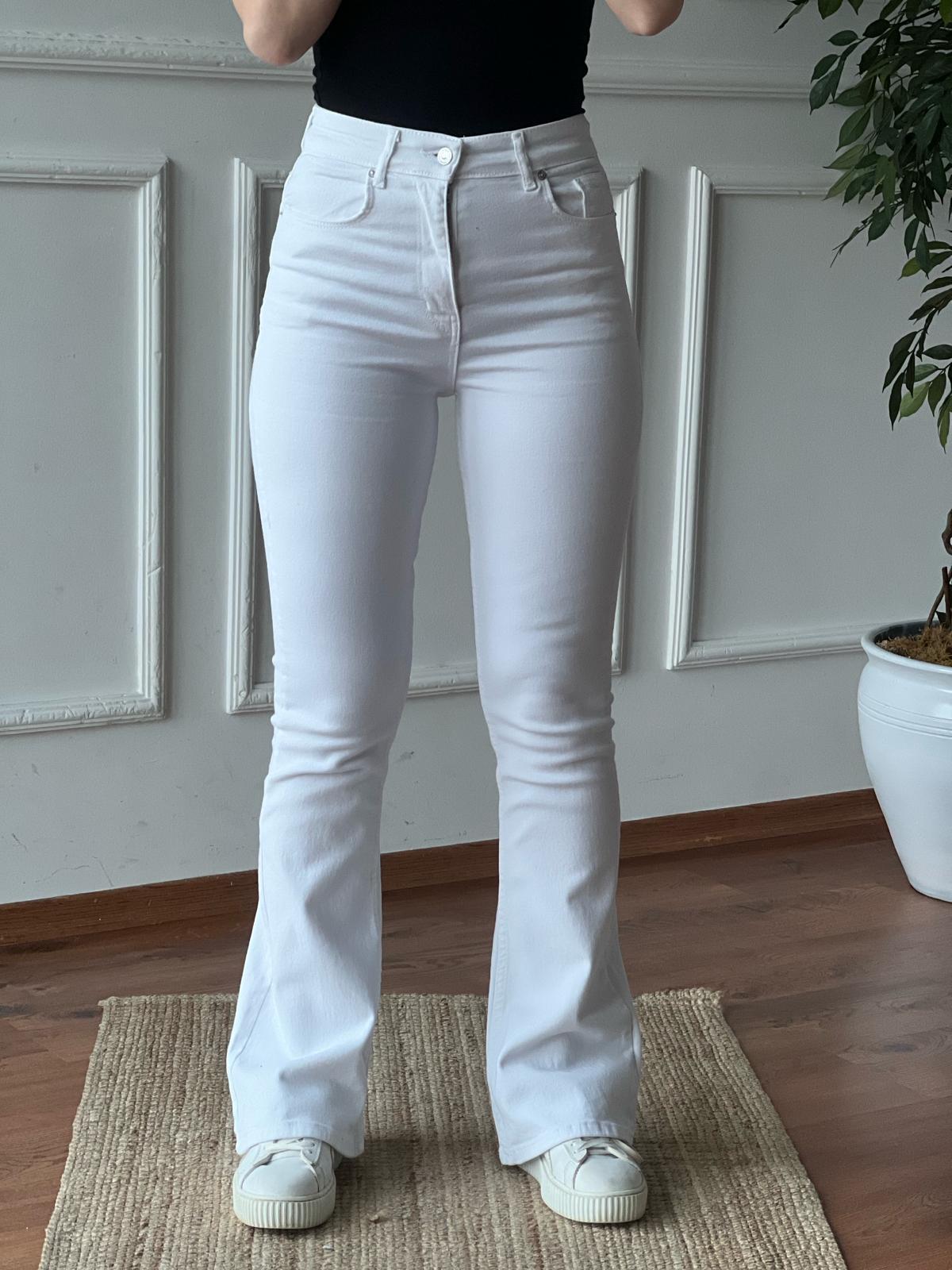 Yüksek Bel İspanyol Paça Pantolon 0520 Beyaz