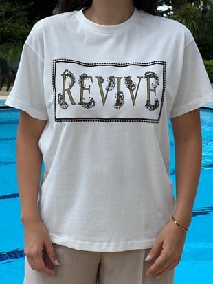 Baskılı Tshirt 02326 Ekru