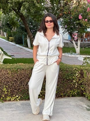 Biyeli Eşofman Takım 4146 Beyaz