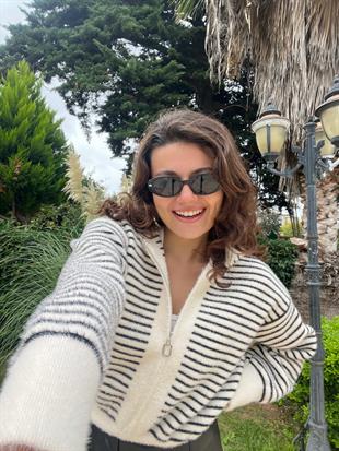 Çizgili Kapşonlu Fermuarlı Hırka 140208 Siyah-Ekru