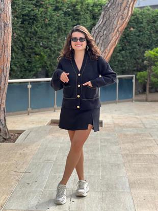 Gold Düğmeli Sim Detaylı Hırka 24420 Siyah