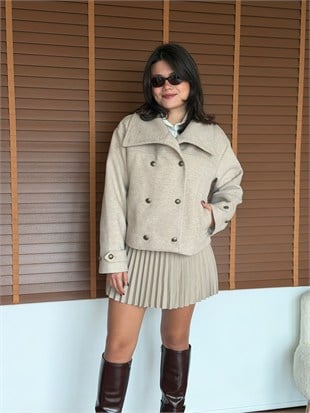 Kısa Kaşe Kaban 02719 Bej