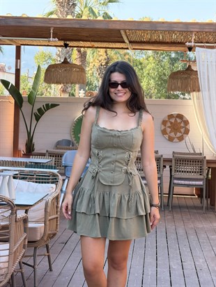 Korsajlı Elbise 8089 Haki