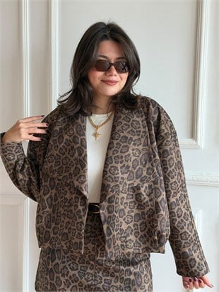 Leopar Desen İnce Mont 02558 Kahverengi