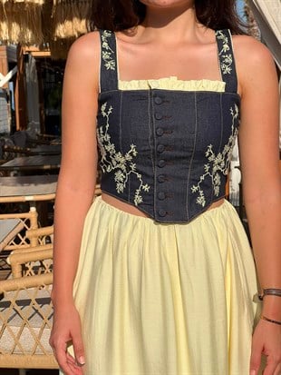 Nakışlı Crop Bluz 2618543 Lacivert