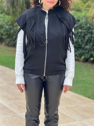 Püskülllü Süet Yelek 24285 Siyah