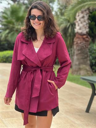 Süet Trençkot 24277 Bordo