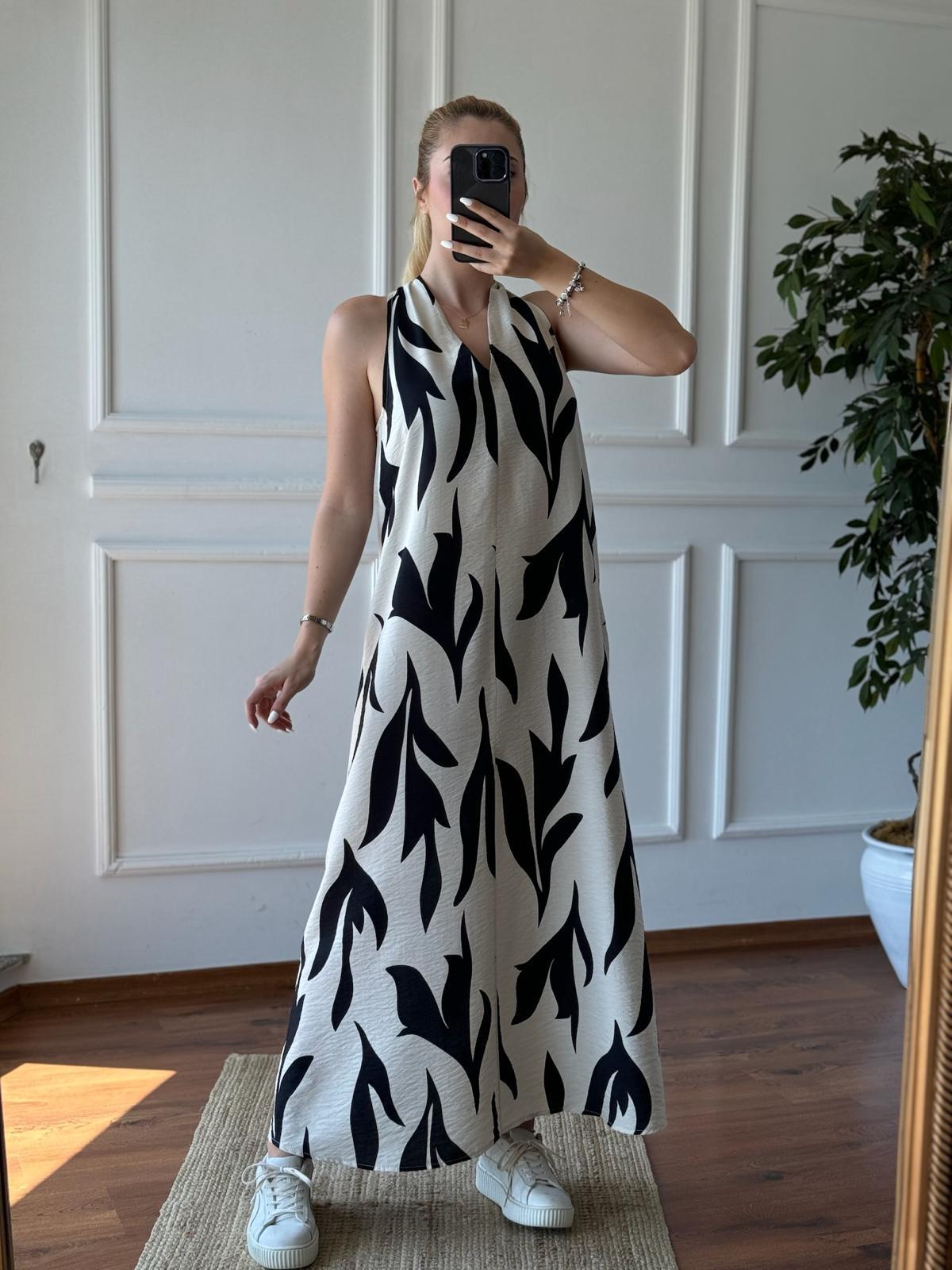 Arkası Çapraz Uzun Elbise 24202 Siyah