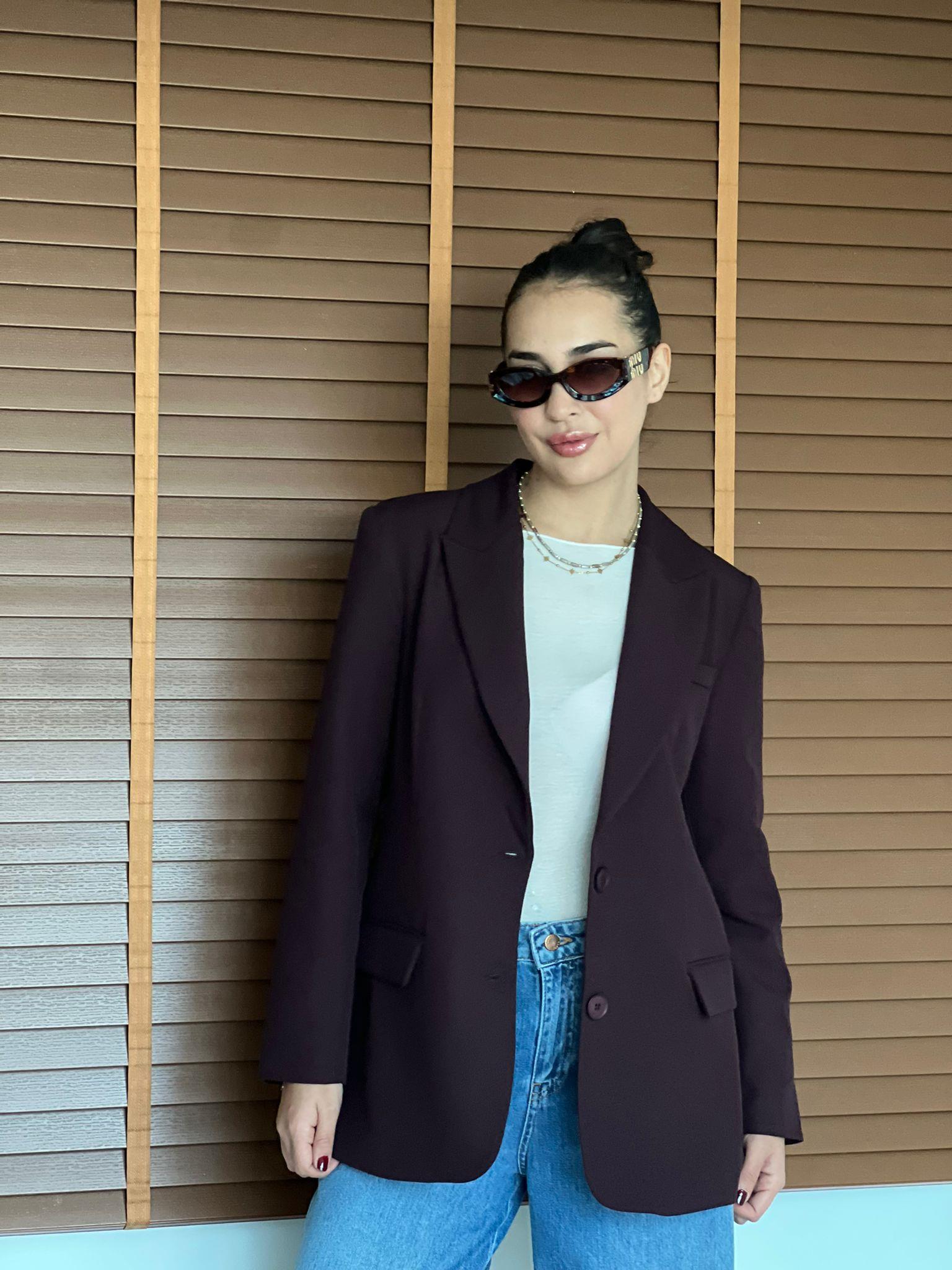 Arkası Düğme Detaylı Blazer Ceket 17239 Mürdüm