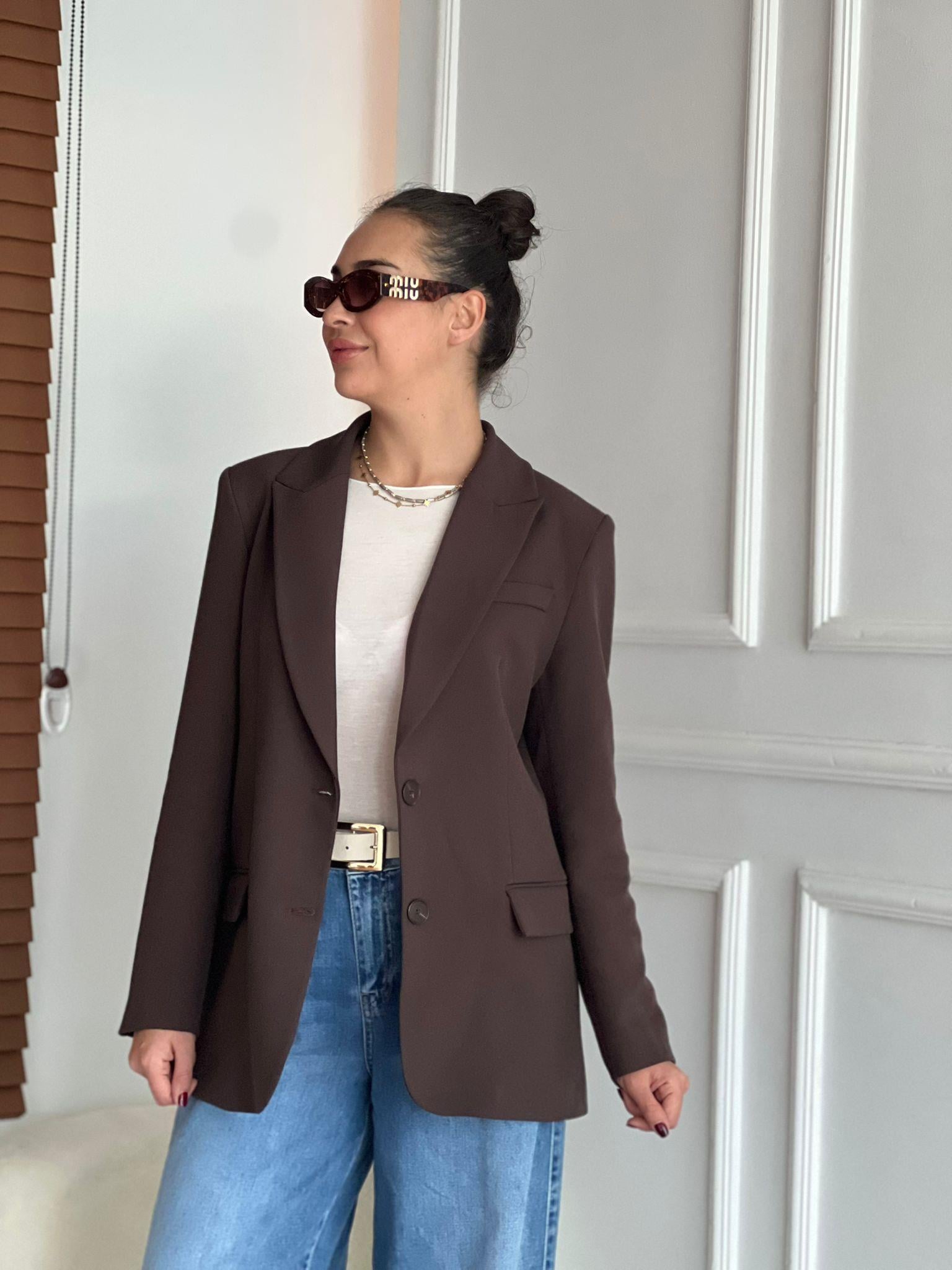 Arkası Düğme Detaylı Blazer Ceket 17239 Kahverengi