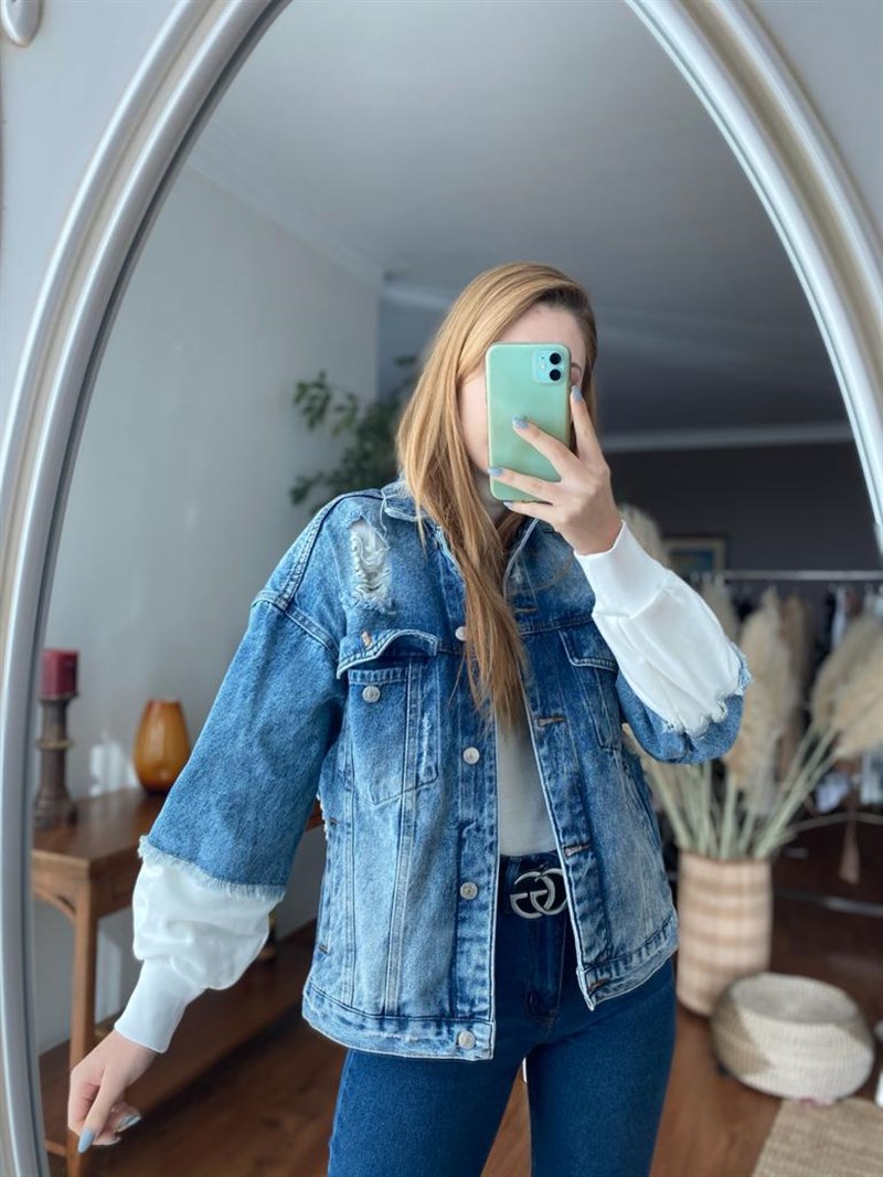 Arkası Penye Salaş Mont 6442 Mavi